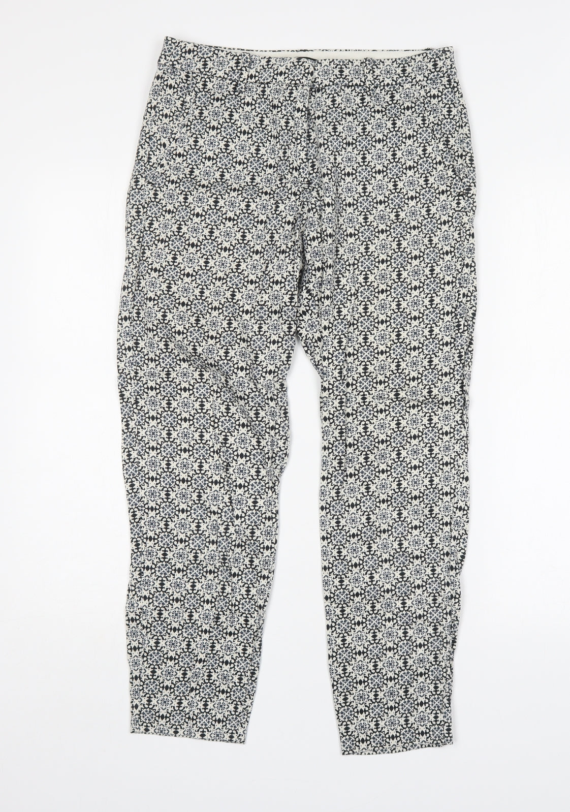 H&M Womens Multicoloured Geometric Cotton Chino Trousers Size 8 L26 in Regular