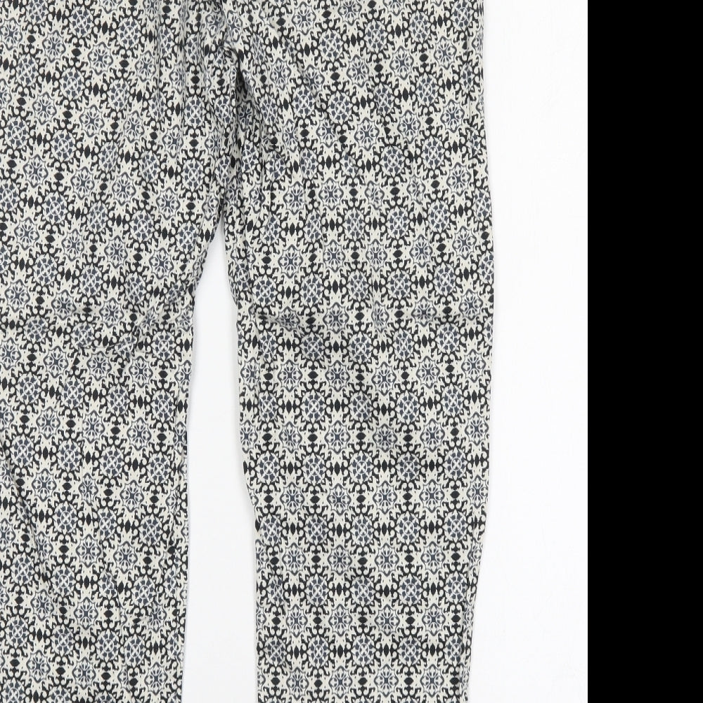 H&M Womens Multicoloured Geometric Cotton Chino Trousers Size 8 L26 in Regular