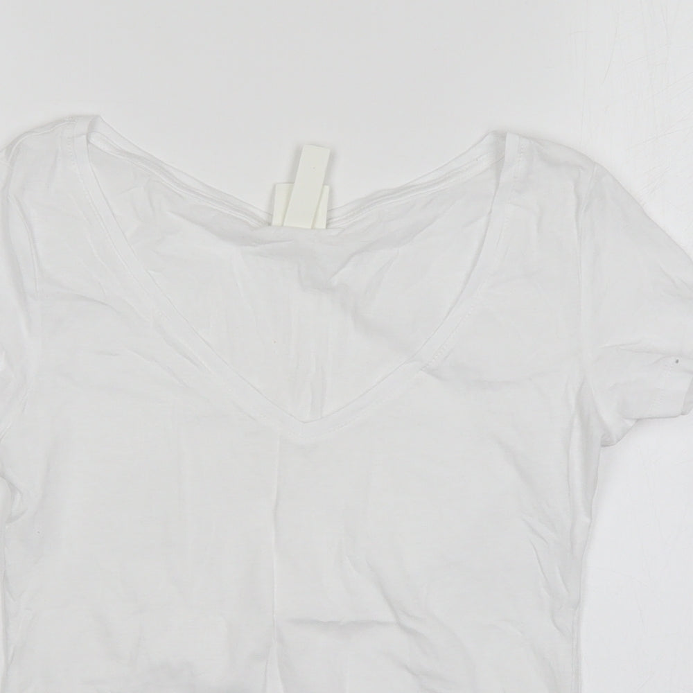 H&M Womens White  Cotton Basic T-Shirt Size XS V-Neck