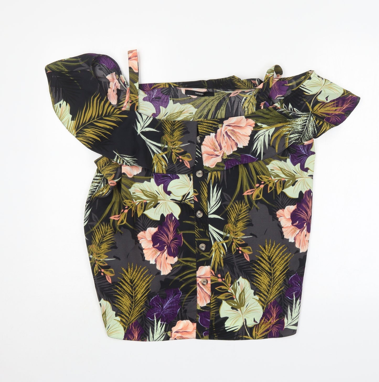 George Womens Multicoloured Floral Polyester Basic Blouse Size 14 Off the Shoulder