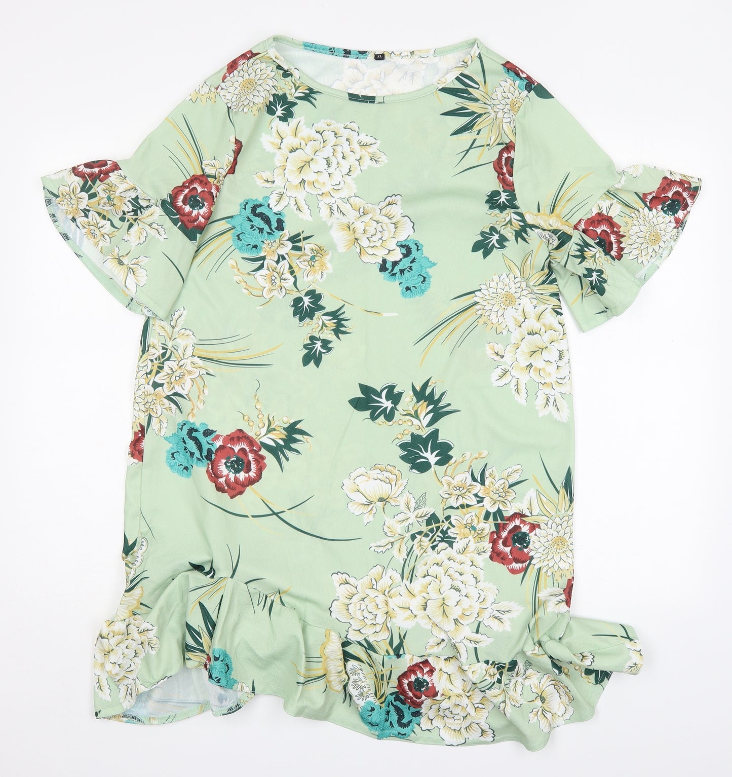 Preworn Womens Multicoloured Floral Polyester A-Line  Size XL  Round Neck