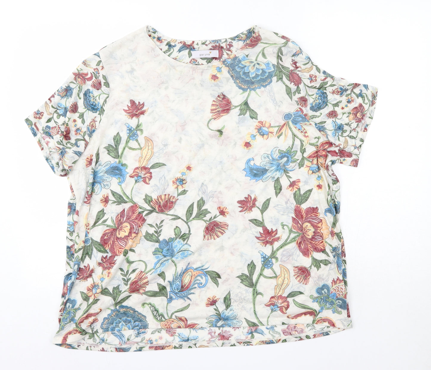 M&S Womens Multicoloured Floral Polyester Basic Blouse Size 20 Round Neck