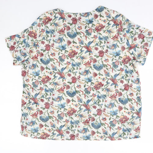 M&S Womens Multicoloured Floral Polyester Basic Blouse Size 20 Round Neck
