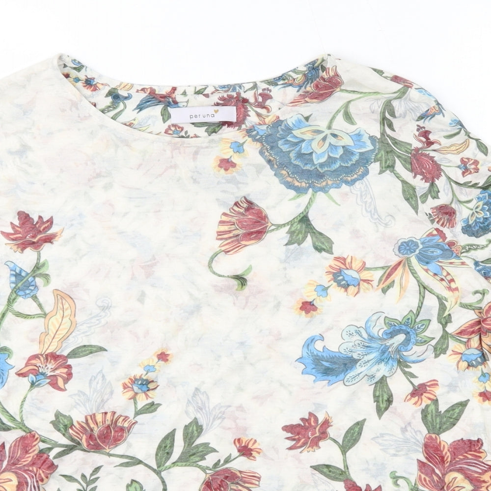 M&S Womens Multicoloured Floral Polyester Basic Blouse Size 20 Round Neck