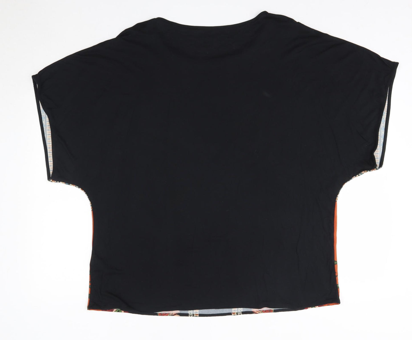 M&S Womens Black Floral Polyester Basic Blouse Size 18 Round Neck
