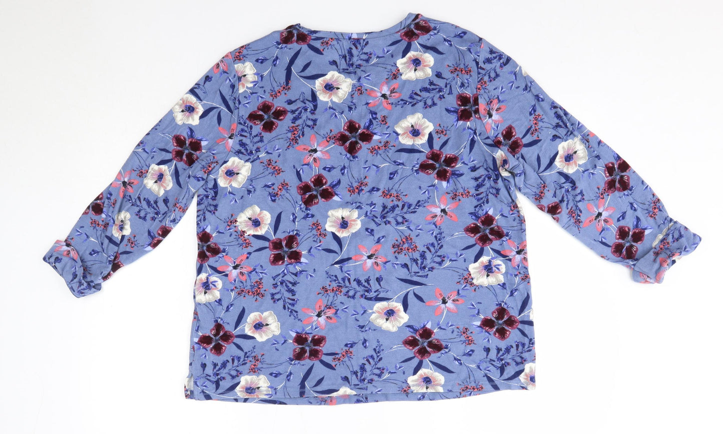 M&S Womens Blue Round Neck Floral Viscose Pullover Jumper Size 18