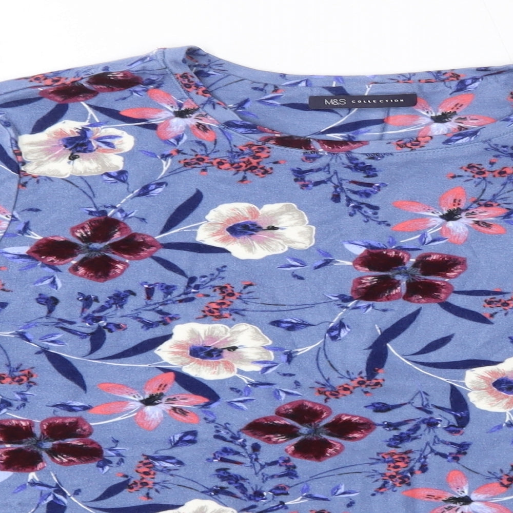 M&S Womens Blue Round Neck Floral Viscose Pullover Jumper Size 18