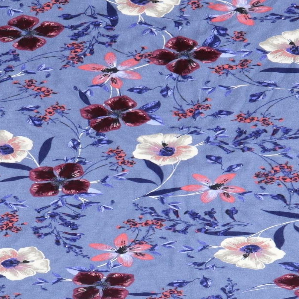 M&S Womens Blue Round Neck Floral Viscose Pullover Jumper Size 18
