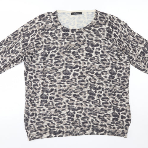 BM Womens Brown Round Neck Animal Print Viscose Pullover Jumper Size L