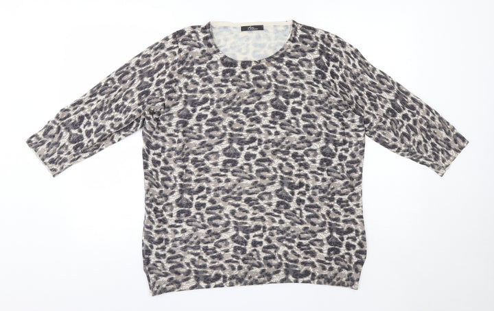 BM Womens Brown Round Neck Animal Print Viscose Pullover Jumper Size L