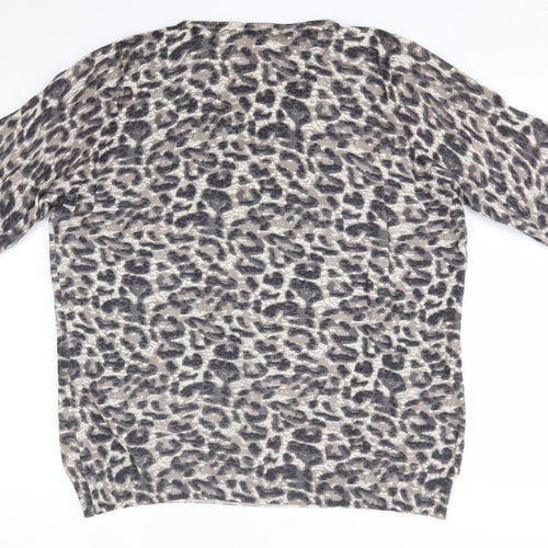 BM Womens Brown Round Neck Animal Print Viscose Pullover Jumper Size L