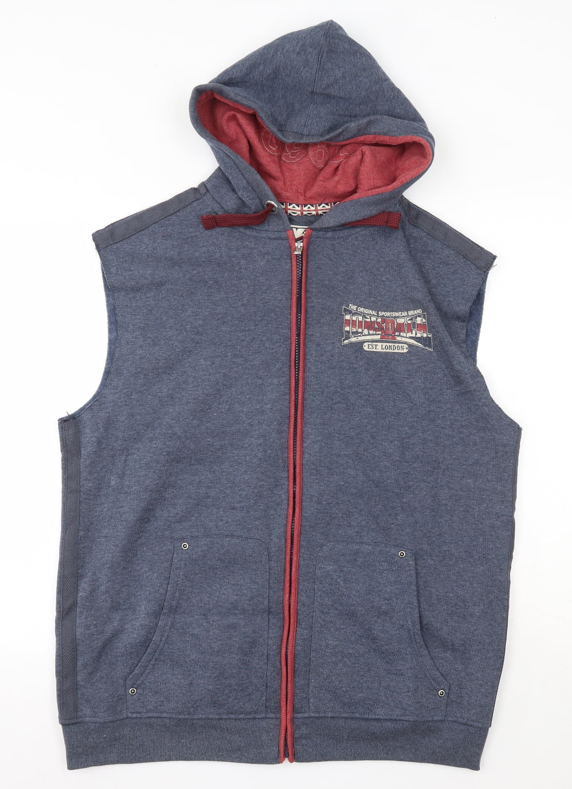 Lonsdale Mens Grey  Polyester Full Zip Hoodie Size L