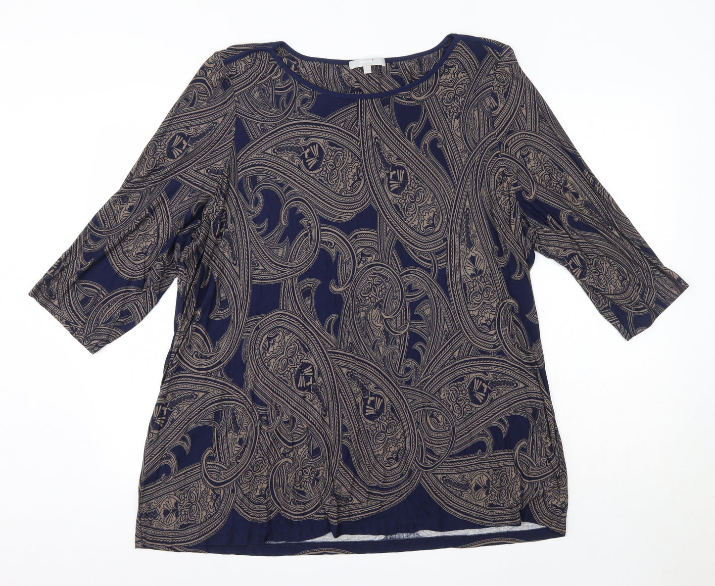 M&S Womens Blue Floral Viscose Basic Blouse Size 22 Round Neck