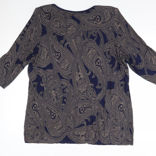 M&S Womens Blue Floral Viscose Basic Blouse Size 22 Round Neck