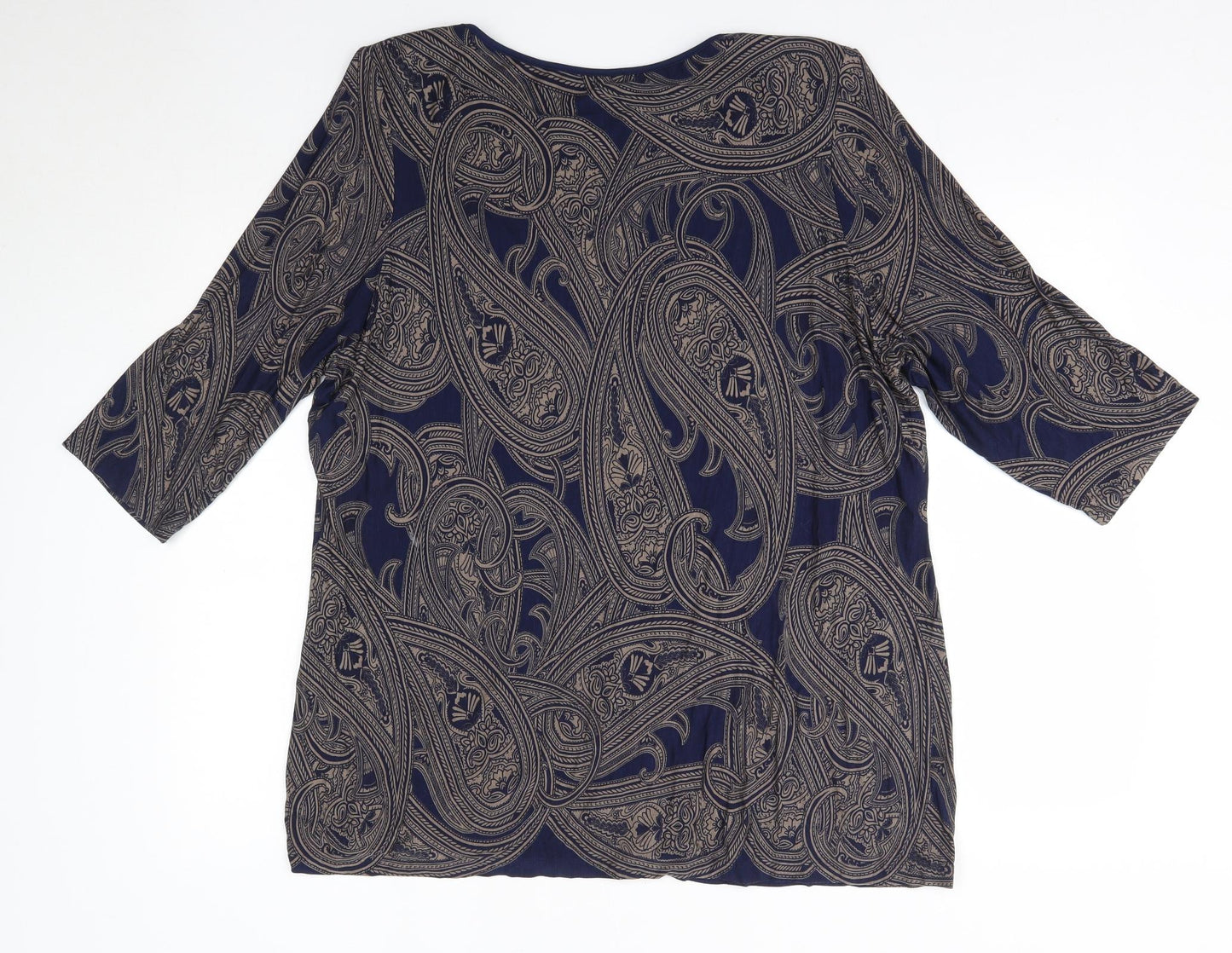 M&S Womens Blue Floral Viscose Basic Blouse Size 22 Round Neck