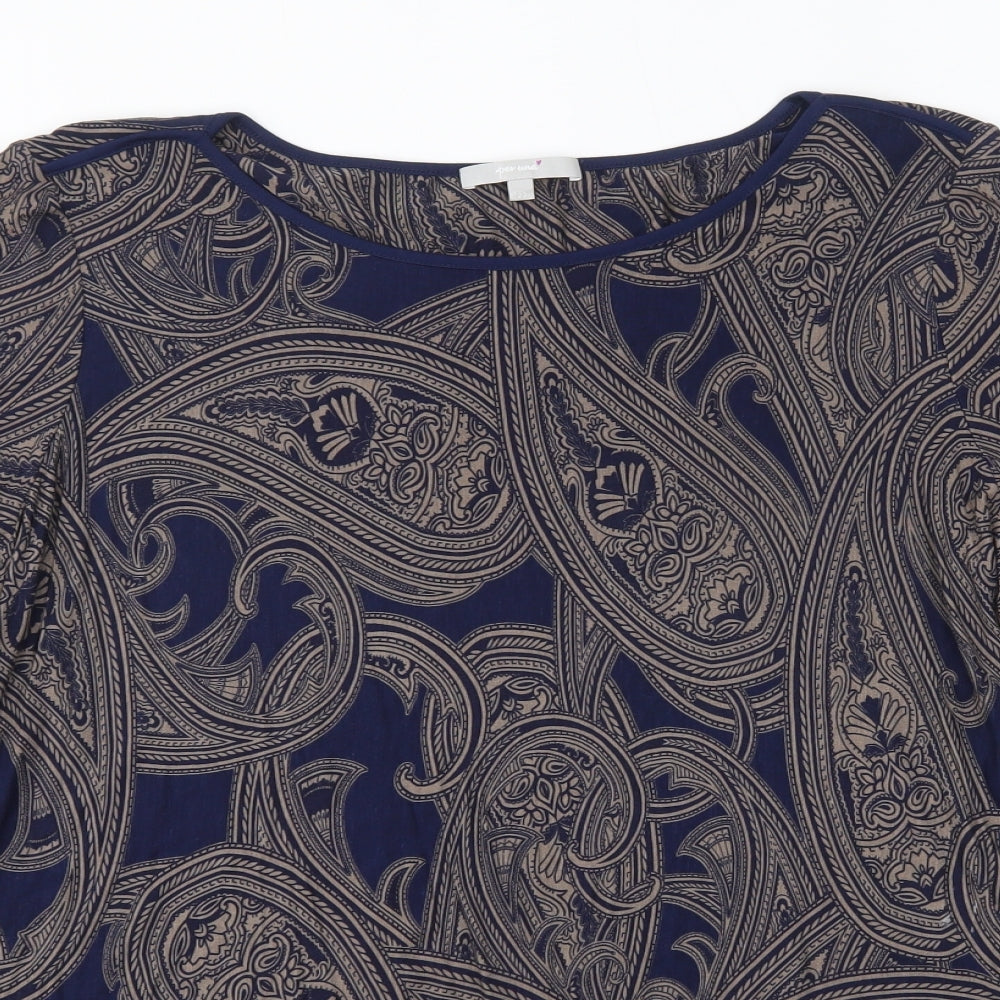 M&S Womens Blue Floral Viscose Basic Blouse Size 22 Round Neck