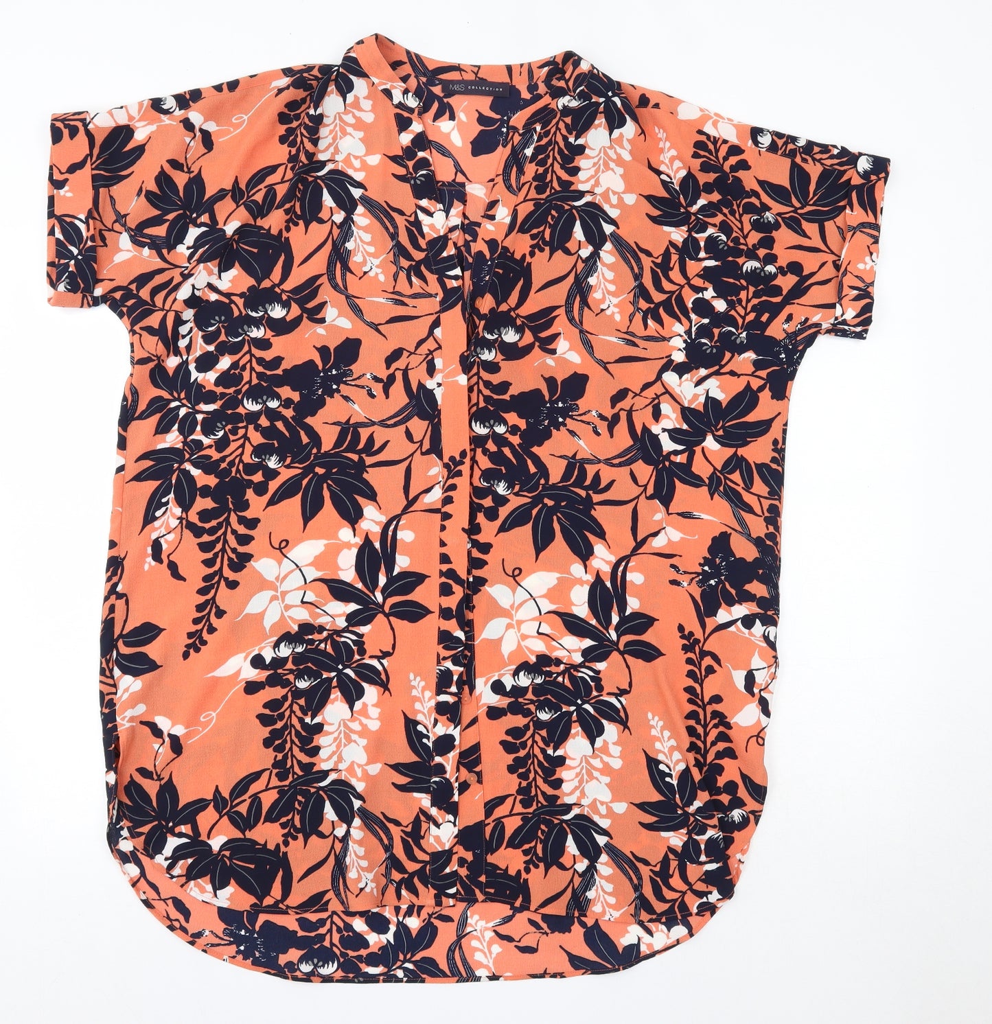 M&S Womens Orange Floral Polyester Shirt Dress  Size 16  V-Neck