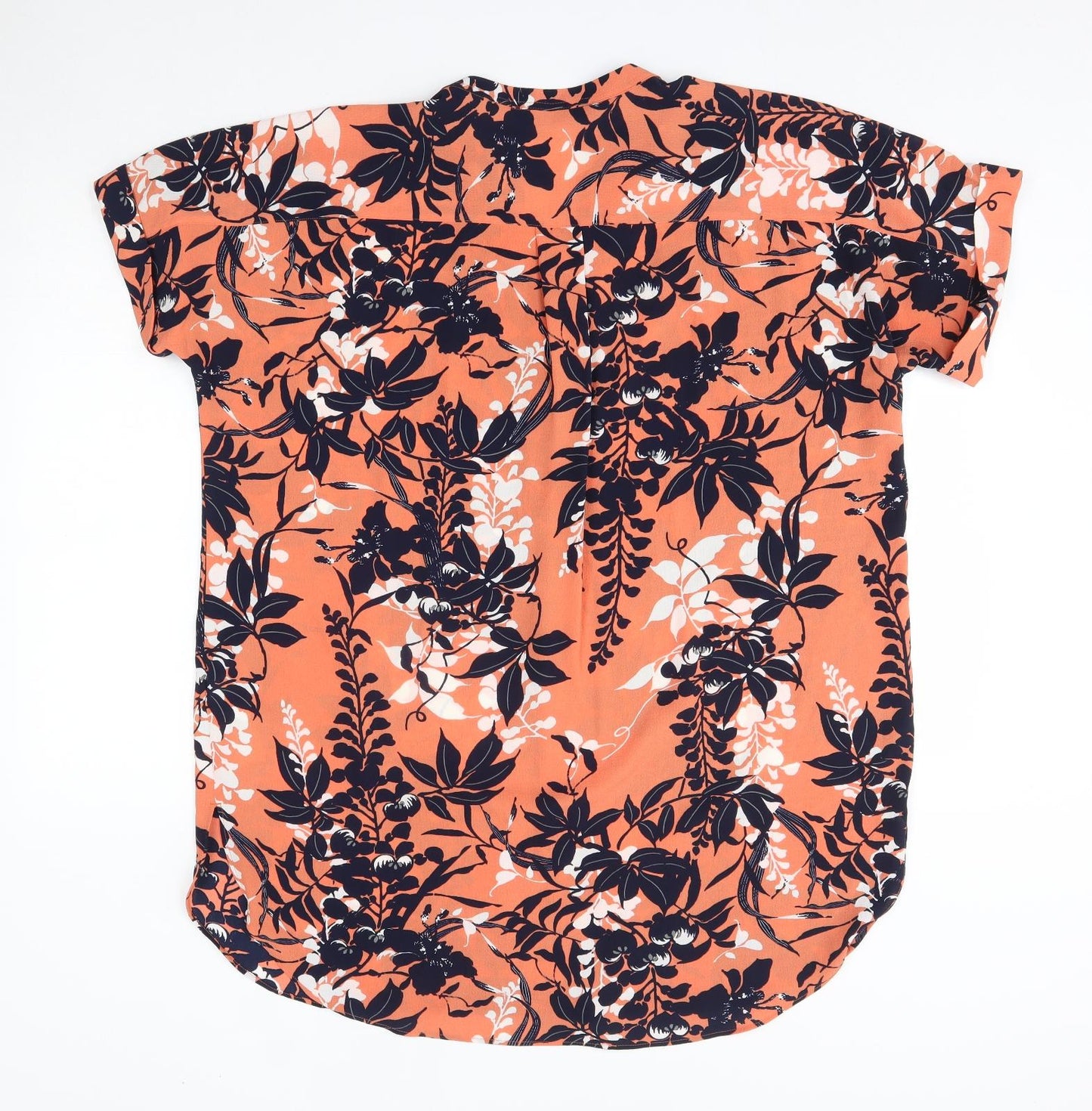 M&S Womens Orange Floral Polyester Shirt Dress  Size 16  V-Neck