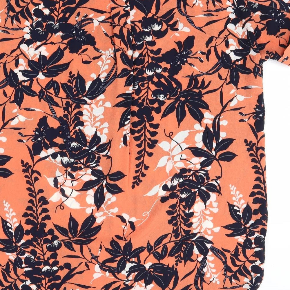 M&S Womens Orange Floral Polyester Shirt Dress  Size 16  V-Neck