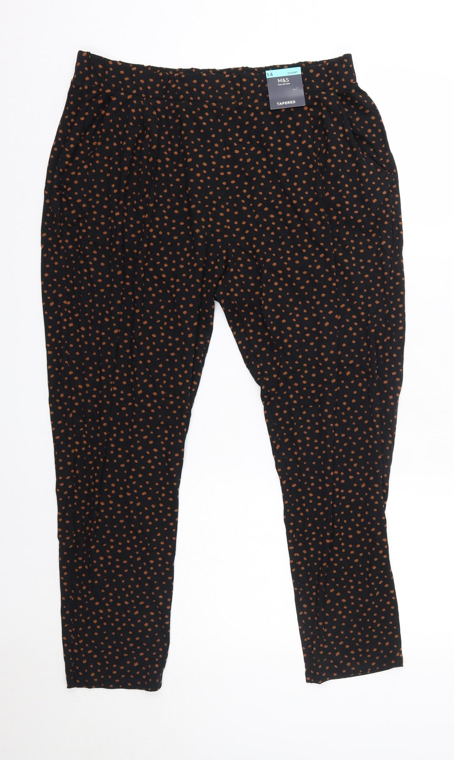 M&S Womens Black Polka Dot Viscose Trousers  Size 14 L26 in Regular  - Short