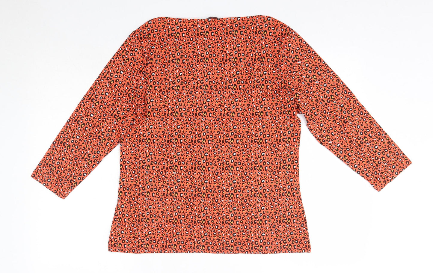 M&S Womens Orange Animal Print Cotton Basic Blouse Size 16 Round Neck