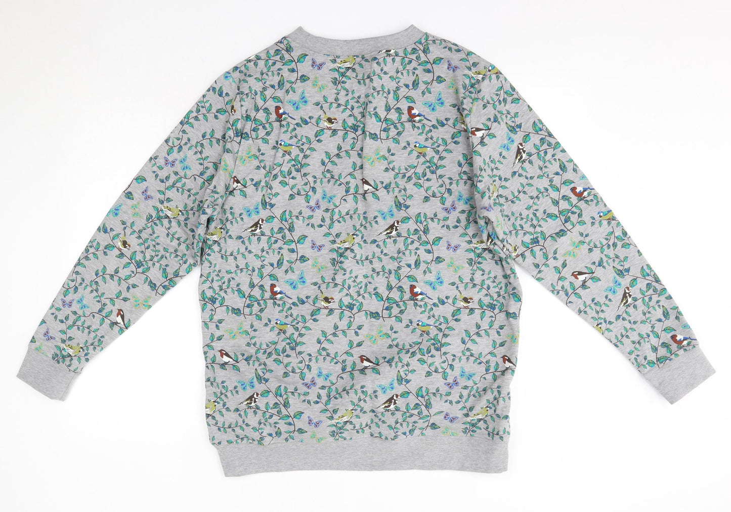 Cotton Traders Womens Grey Round Neck Floral Cotton Pullover Jumper Size 18   - Birds