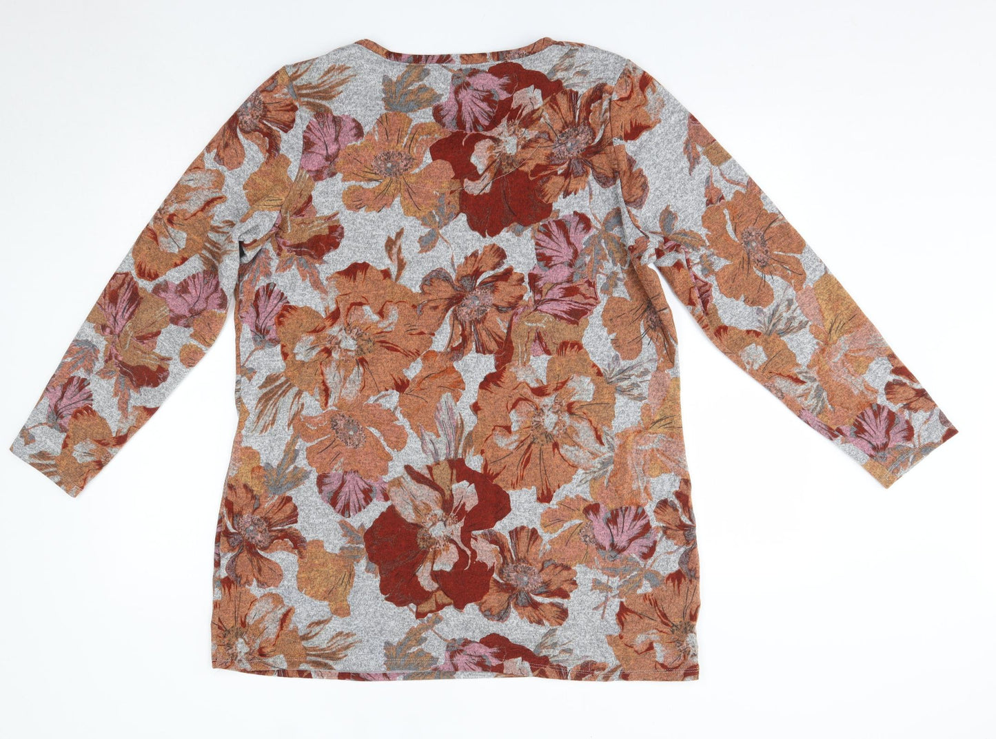 M&S Womens Grey Floral Polyester Basic Blouse Size 18 Round Neck