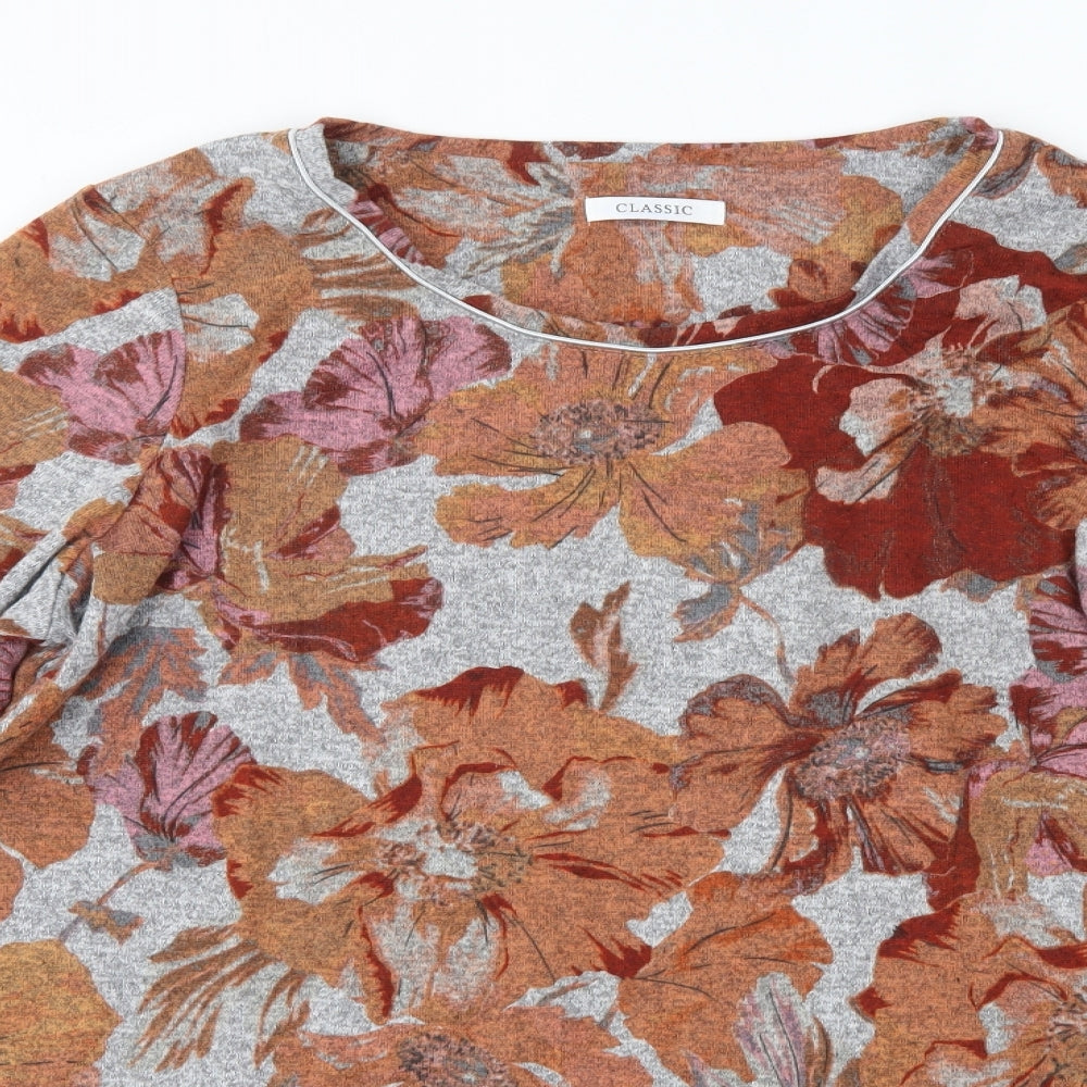 M&S Womens Grey Floral Polyester Basic Blouse Size 18 Round Neck