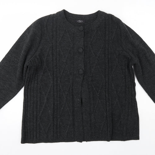 BM Womens Grey Round Neck  Acrylic Cardigan Jumper Size L