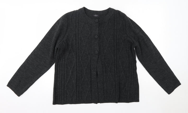 BM Womens Grey Round Neck  Acrylic Cardigan Jumper Size L