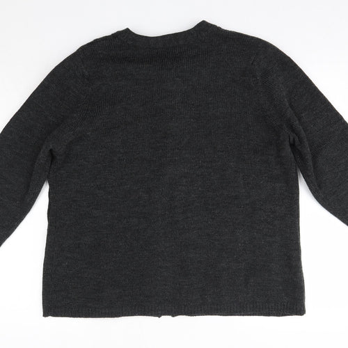 BM Womens Grey Round Neck  Acrylic Cardigan Jumper Size L