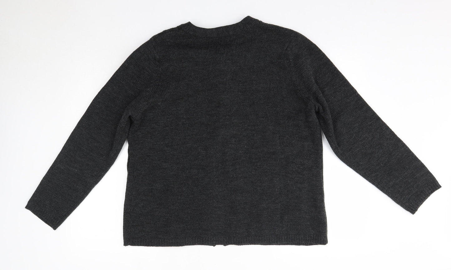 BM Womens Grey Round Neck  Acrylic Cardigan Jumper Size L