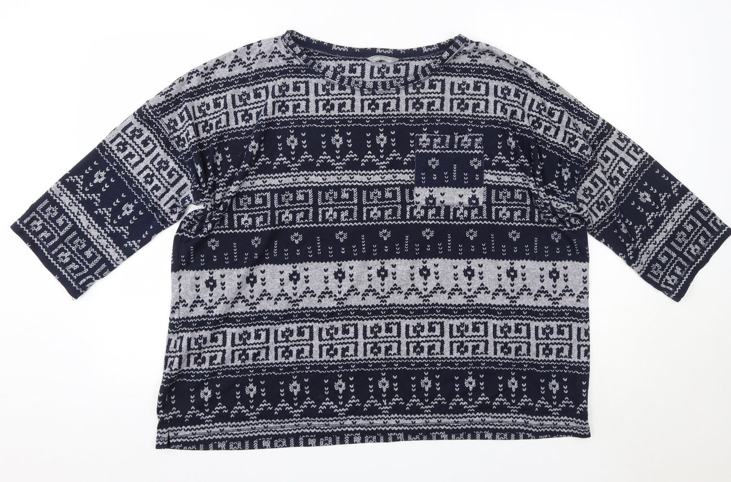 M&S Womens Blue Round Neck Floral Polyester Pullover Jumper Size 20