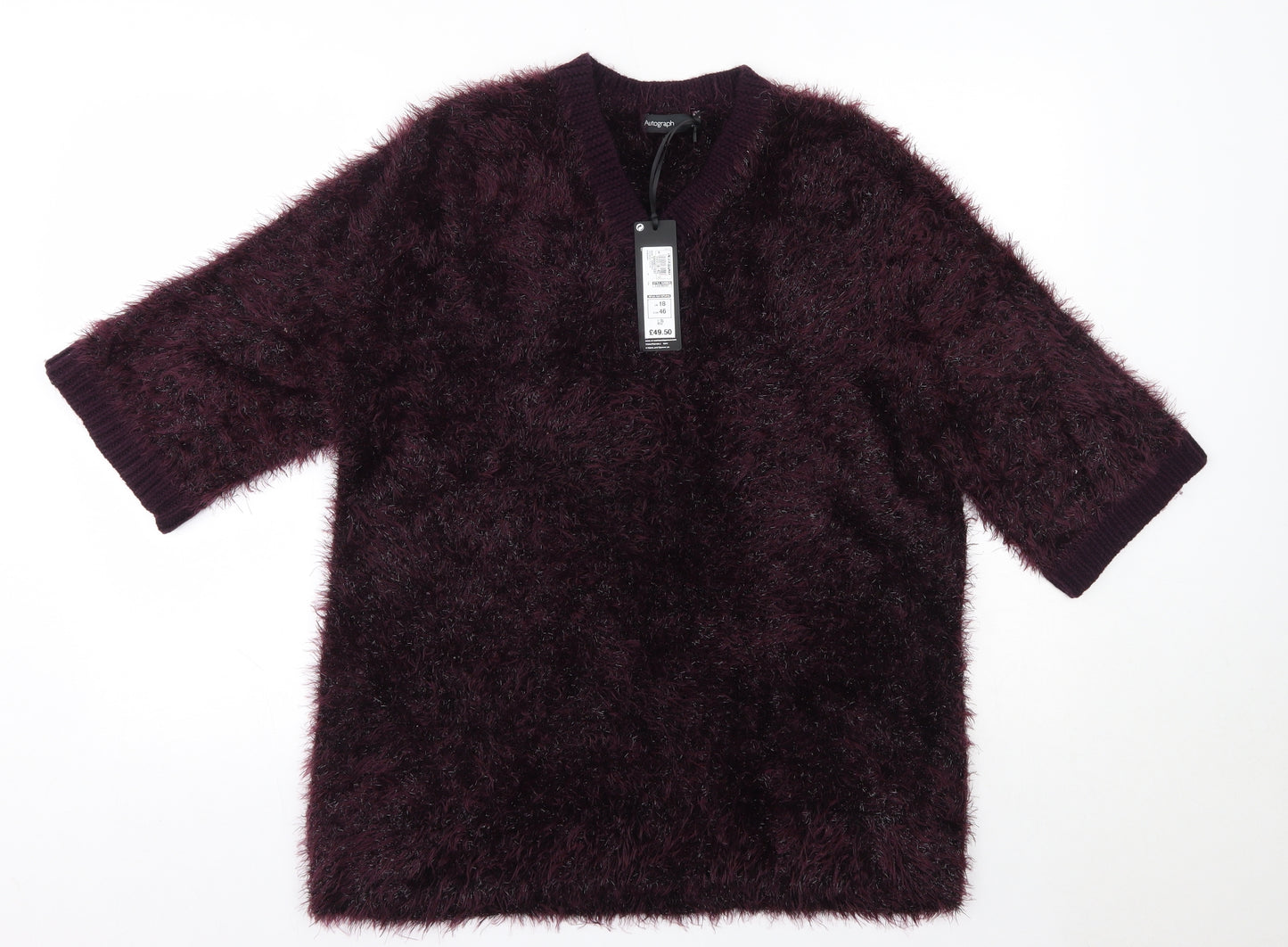 M&S Womens Purple Round Neck  Nylon Pullover Jumper Size 18   - Autograph