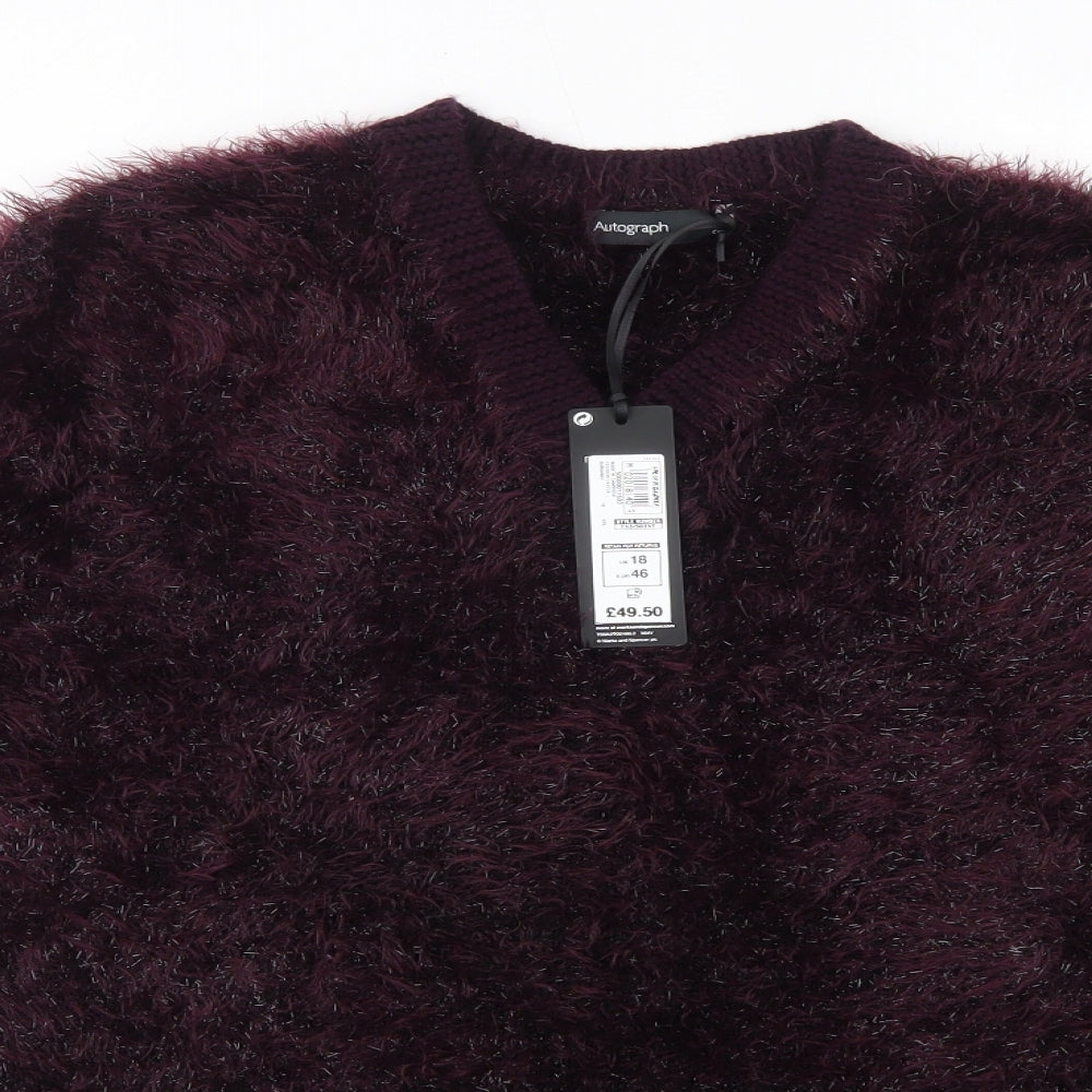 M&S Womens Purple Round Neck  Nylon Pullover Jumper Size 18   - Autograph