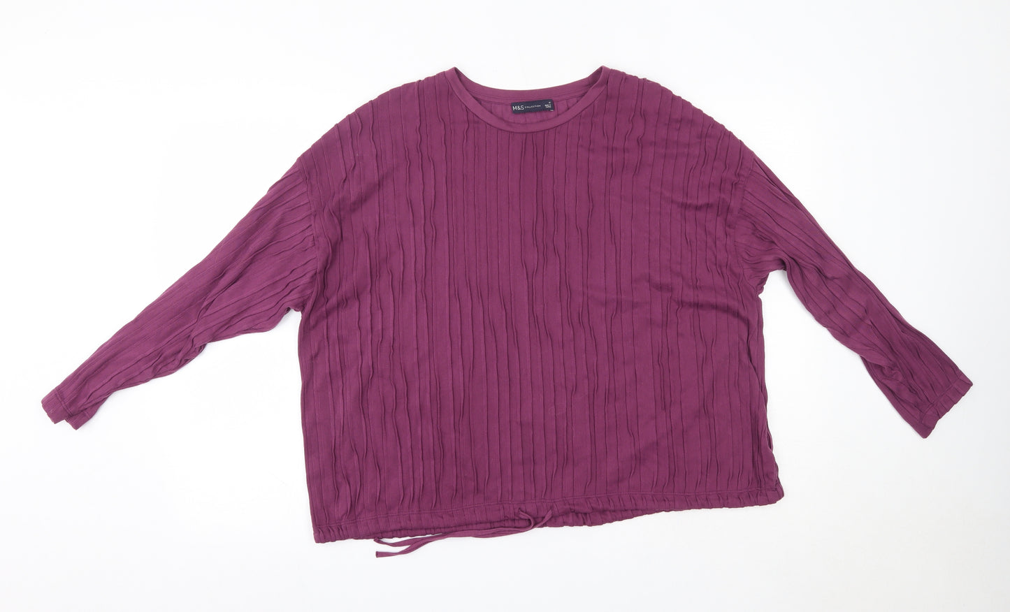 M&S Womens Purple  Polyester Basic Blouse Size 16 Round Neck
