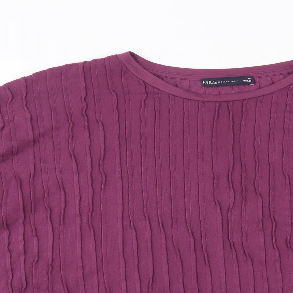 M&S Womens Purple  Polyester Basic Blouse Size 16 Round Neck