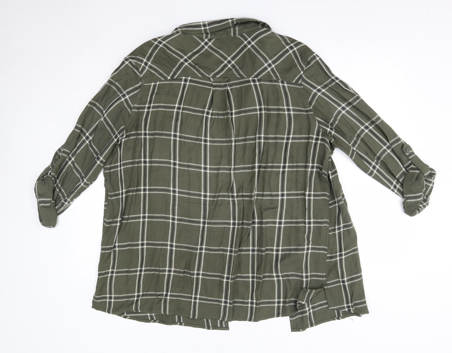 M&S Womens Green Check Viscose Basic Button-Up Size 16 Collared