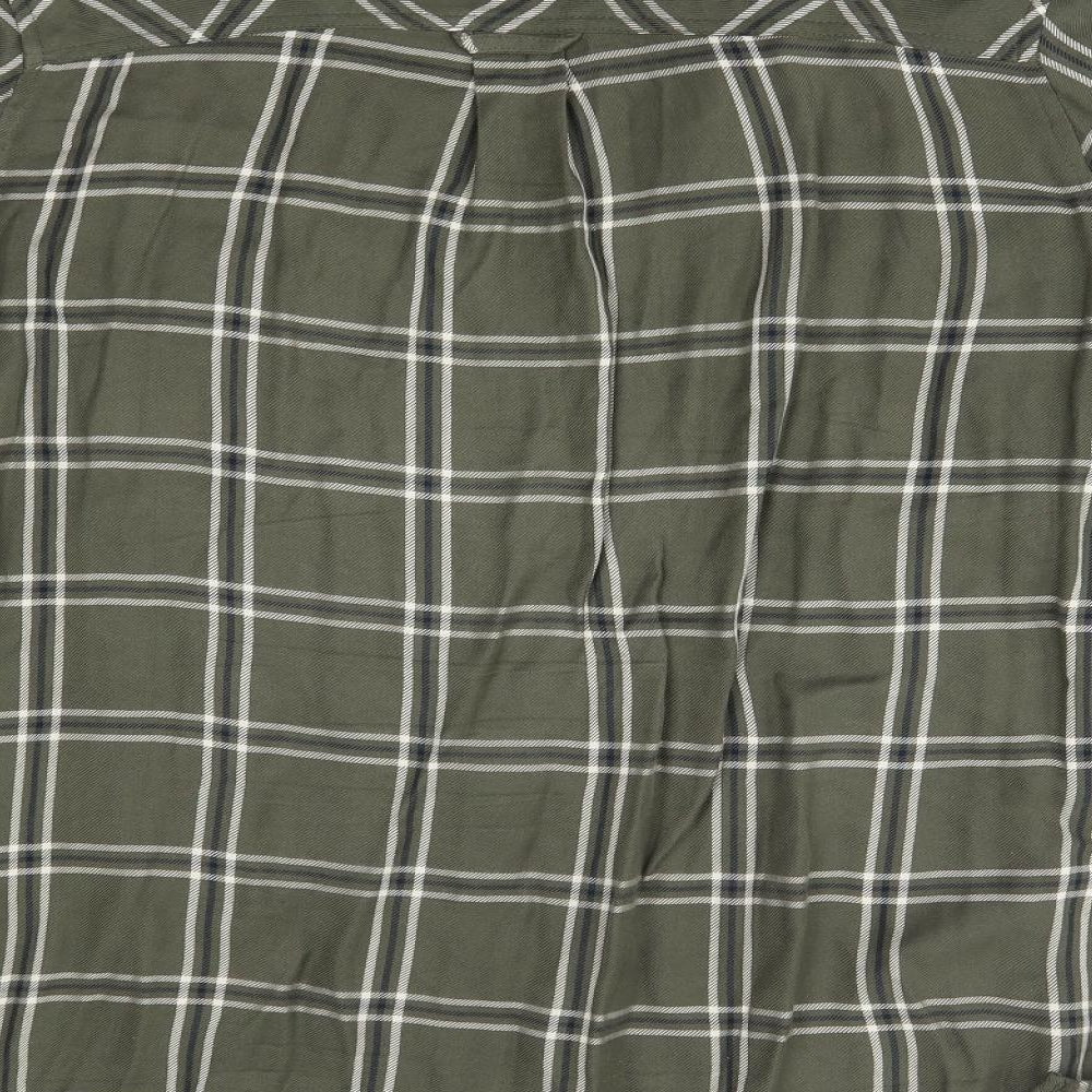 M&S Womens Green Check Viscose Basic Button-Up Size 16 Collared