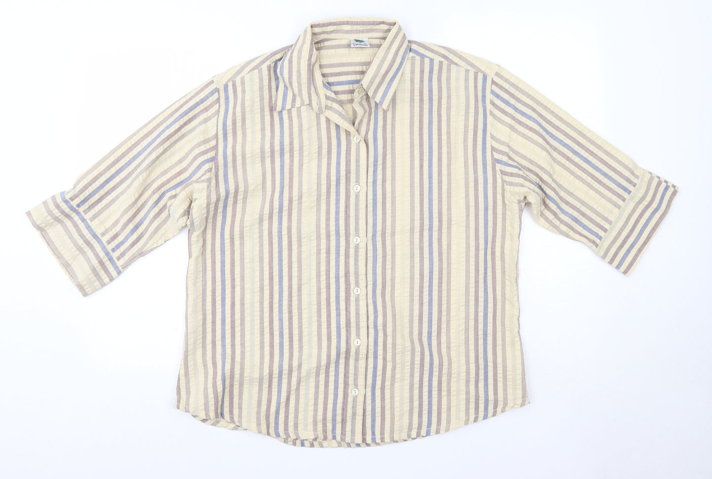 Grenoville Womens Multicoloured Striped Polyester Basic Button-Up Size L Collared