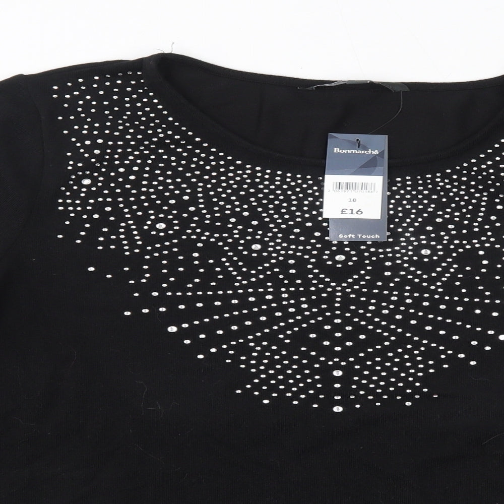 Bonmarché Womens Black Round Neck  Polyester Pullover Jumper Size 18