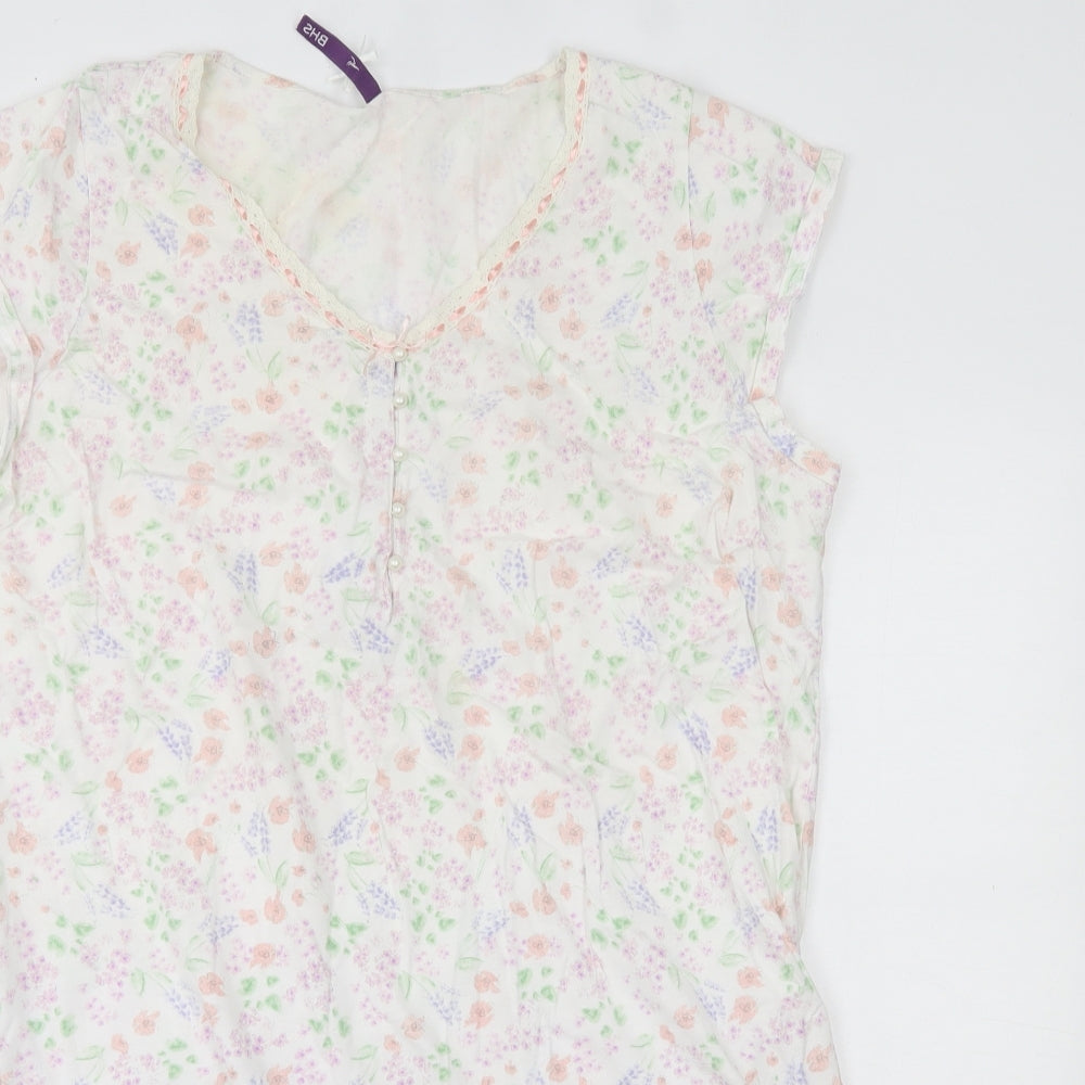 BHS Womens White Floral 100% Cotton Top Dress Size 20