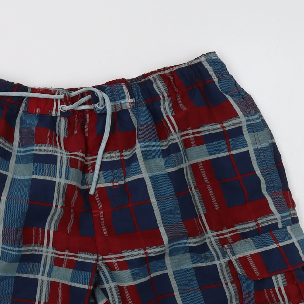 Preworn Mens Blue Check Polyester Cargo Shorts Size S L10 in Regular Drawstring
