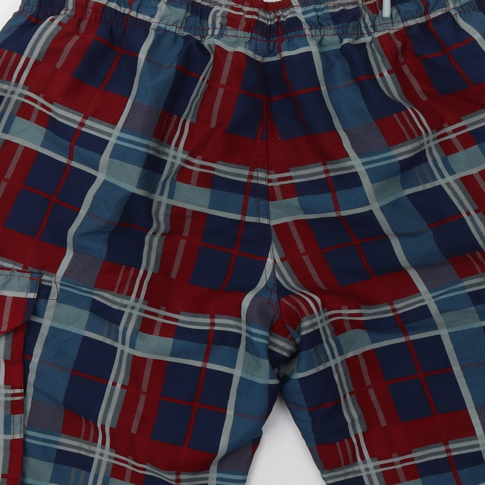 Preworn Mens Blue Check Polyester Cargo Shorts Size S L10 in Regular Drawstring
