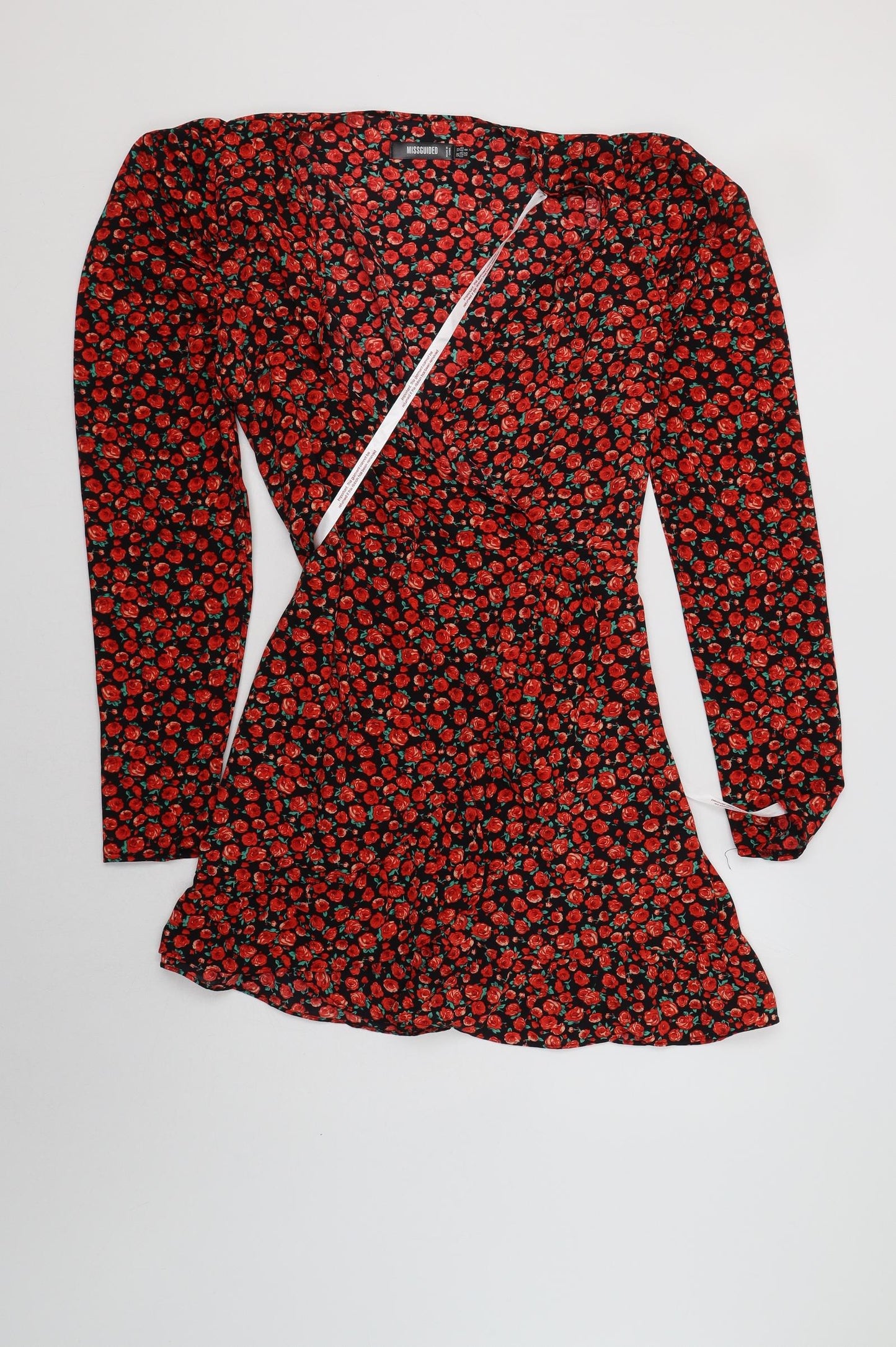 Missguided Womens Red Floral Polyester Wrap Dress  Size 12  V-Neck