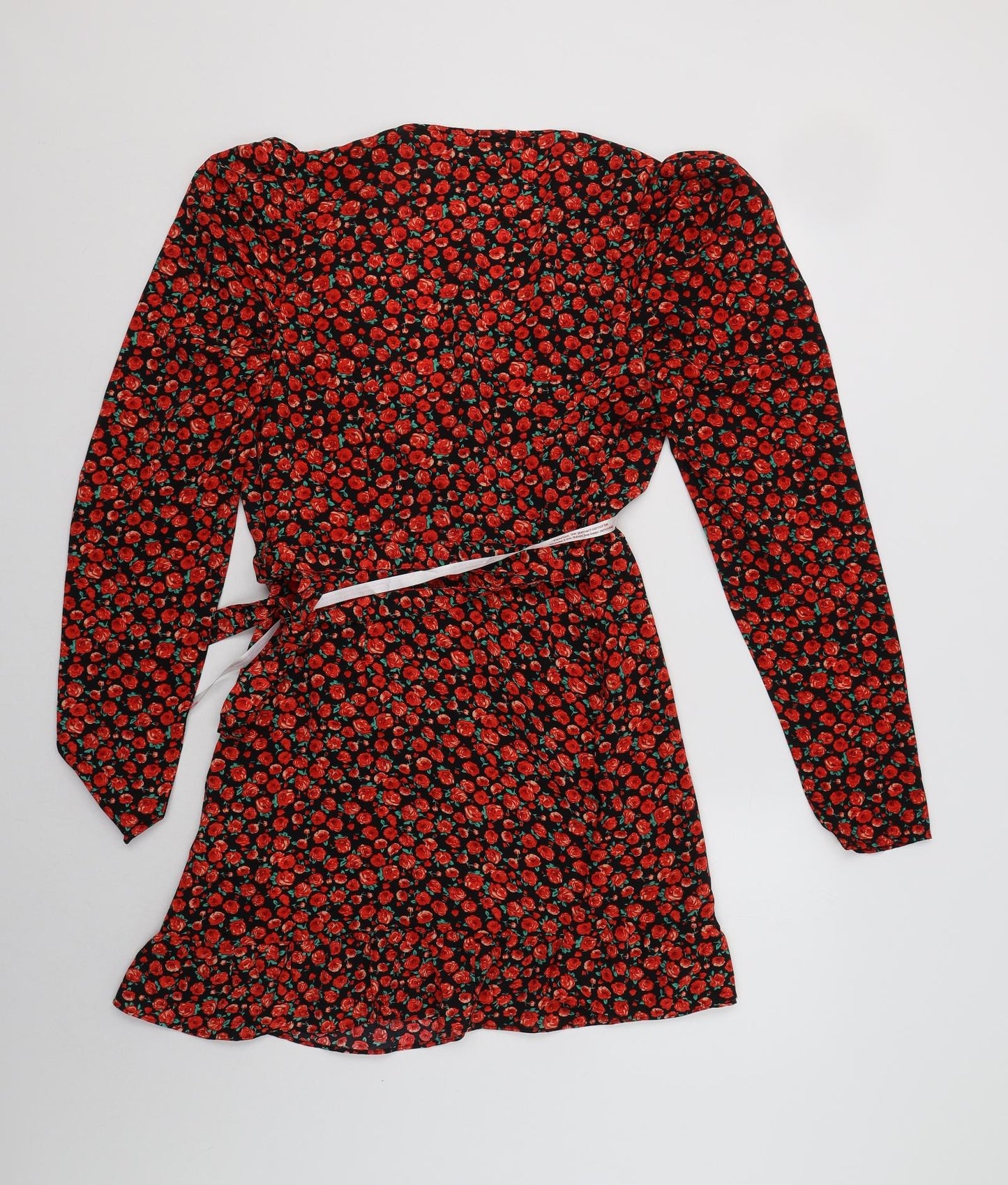 Missguided Womens Red Floral Polyester Wrap Dress  Size 12  V-Neck