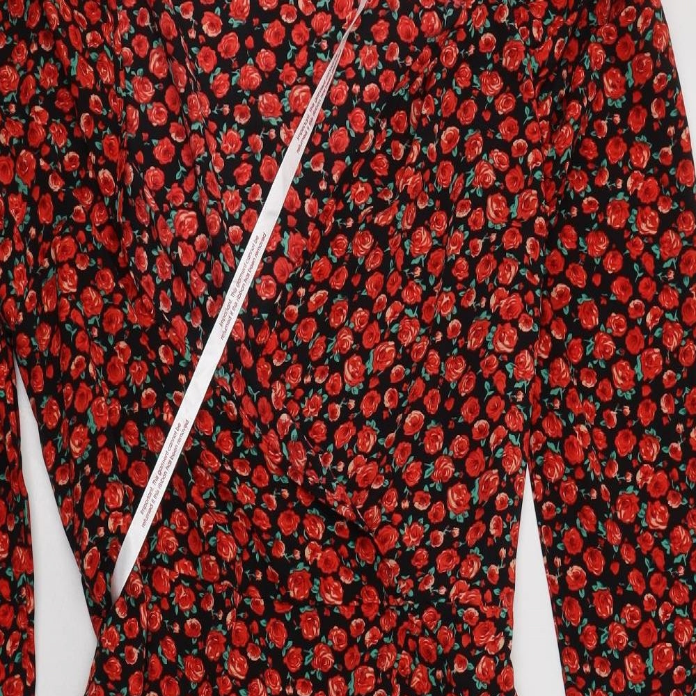 Missguided Womens Red Floral Polyester Wrap Dress  Size 12  V-Neck
