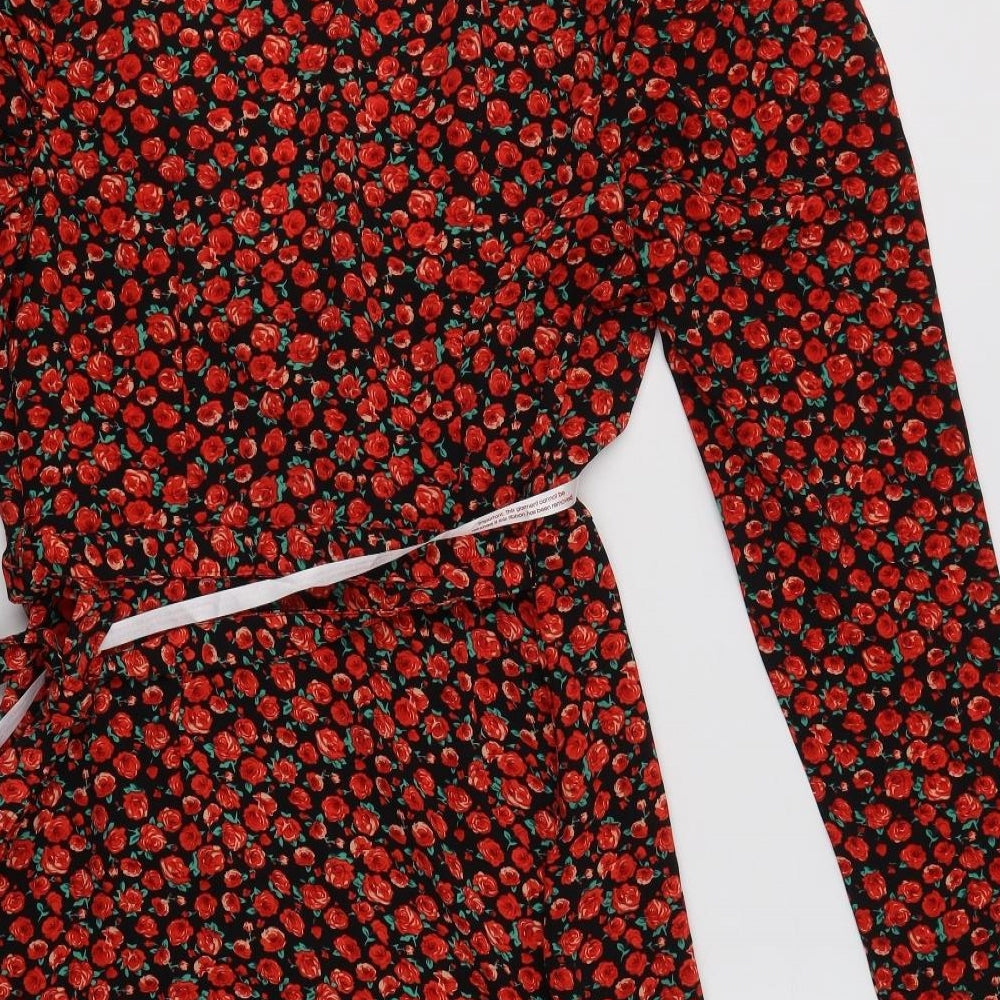 Missguided Womens Red Floral Polyester Wrap Dress  Size 12  V-Neck