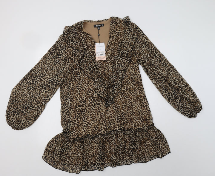 Missg Womens Beige Animal Print Polyester Shift  Size 10  V-Neck