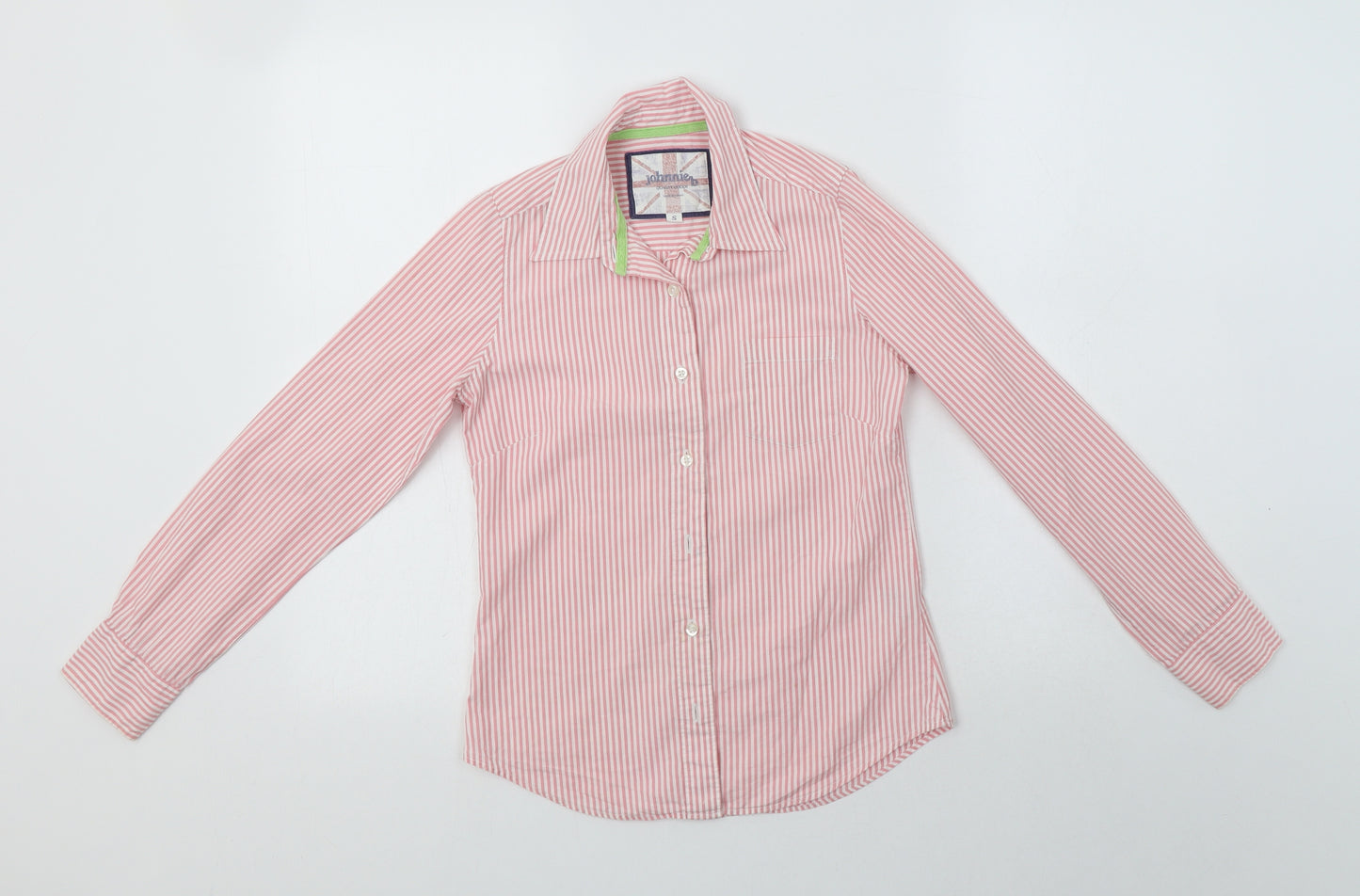 Johnnie B Womens Pink Striped Cotton Basic Button-Up Size S Collared